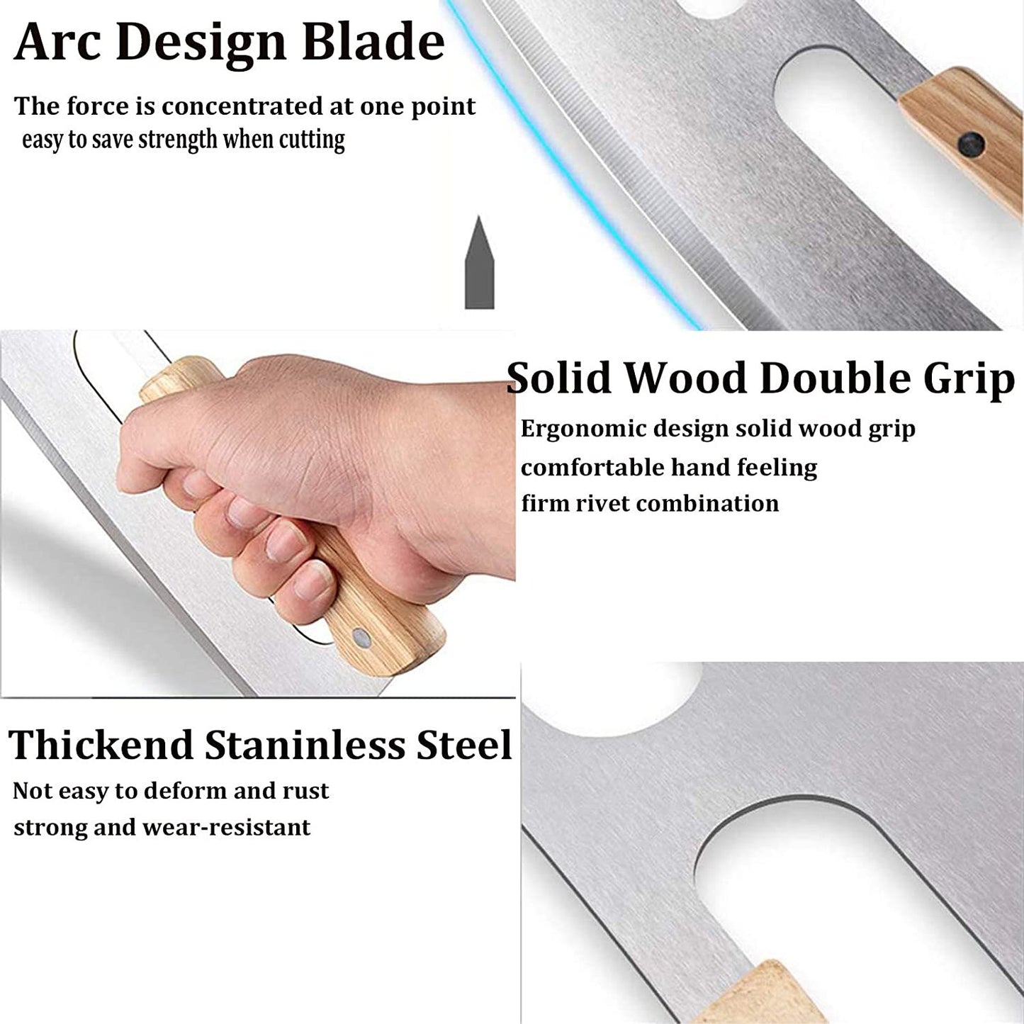 Pizza Cutter Rocker Stainless Steel with Double Wooden Handle 14 Inch Upgraded Sharp Pizza Slicer Knife Chopper with Blade Cover