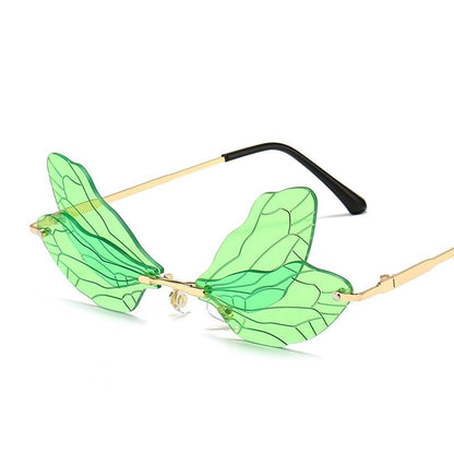 Designer Vintage Dragonfly Rimless Sunglasses