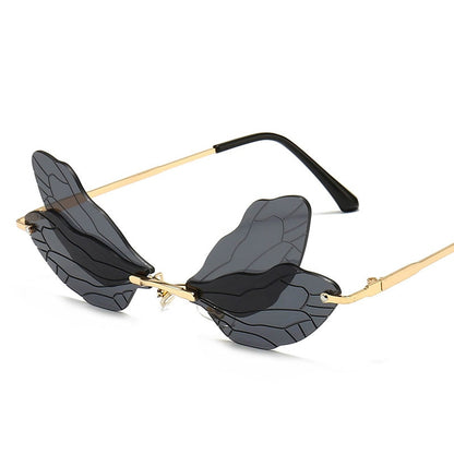 Designer Vintage Dragonfly Rimless Sunglasses