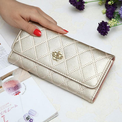 6-6/00/6-6.High capacity women wallets metal crown lady long clutch wallet female PU leather flip up card holder purse