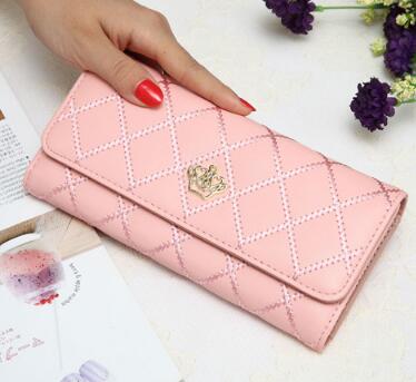 6-6/00/6-6.High capacity women wallets metal crown lady long clutch wallet female PU leather flip up card holder purse