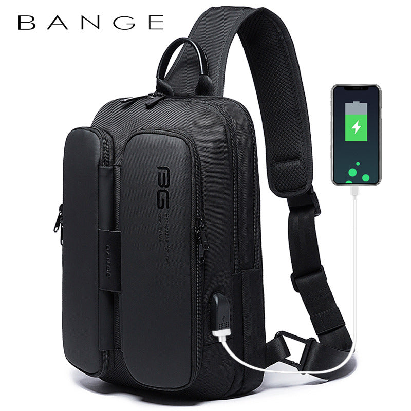 BANGE New Leisure Outdoor Shoulder Bag with USB Technology for Men