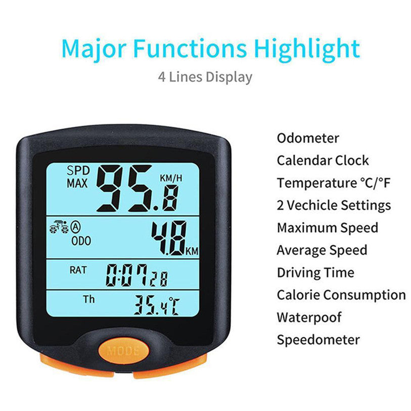 Waterproof Bike Speedometer  LCD Backlight Rainproof