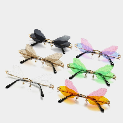 Designer Vintage Dragonfly Rimless Sunglasses