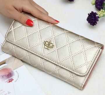 6-6/00/6-6.High capacity women wallets metal crown lady long clutch wallet female PU leather flip up card holder purse