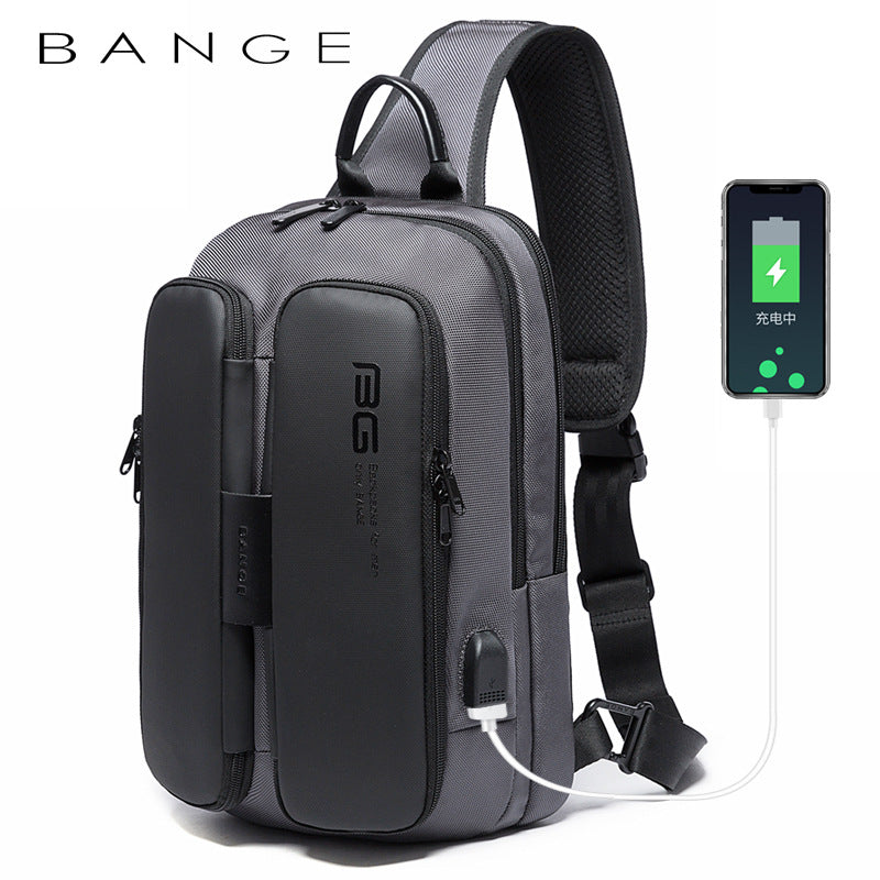 BANGE New Leisure Outdoor Shoulder Bag with USB Technology for Men