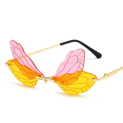 Designer Vintage Dragonfly Rimless Sunglasses