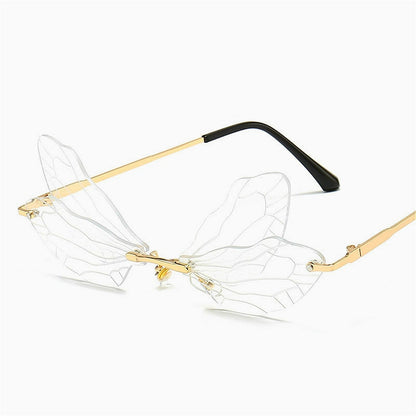 Designer Vintage Dragonfly Rimless Sunglasses