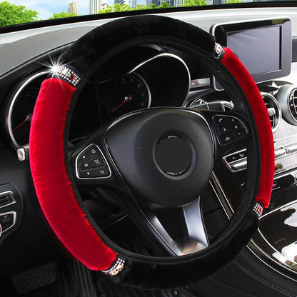 Universal Diameter Soft Plush Rhinestone Steering Wheel Cover