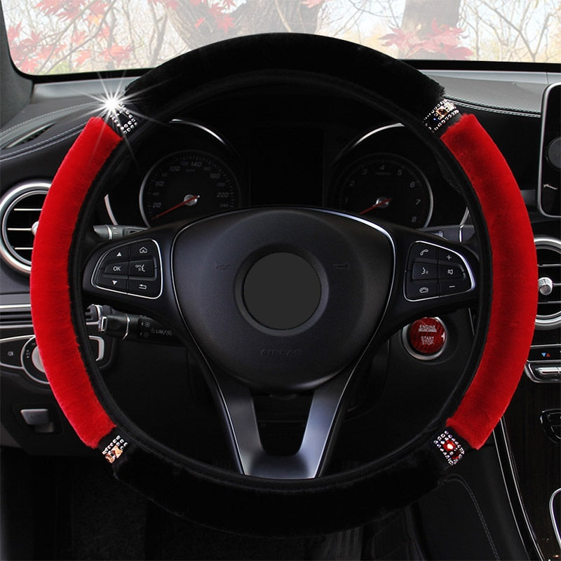 Universal Diameter Soft Plush Rhinestone Steering Wheel Cover