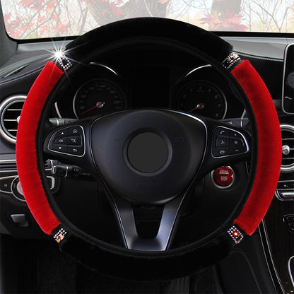 Universal Diameter Soft Plush Rhinestone Steering Wheel Cover