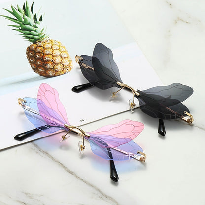 Designer Vintage Dragonfly Rimless Sunglasses