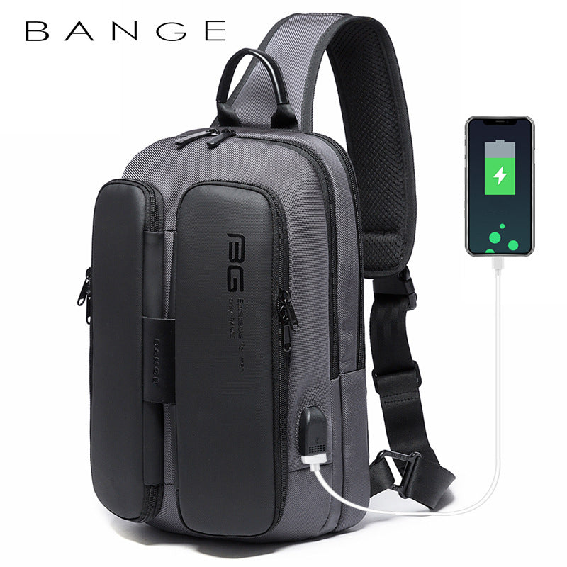 BANGE New Leisure Outdoor Shoulder Bag with USB Technology for Men