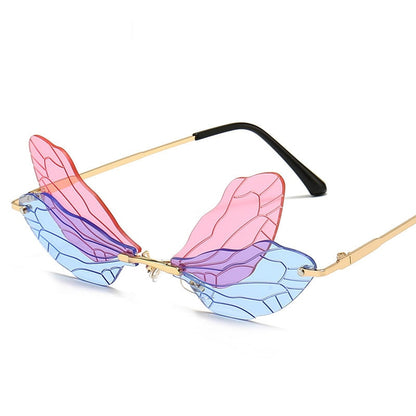 Designer Vintage Dragonfly Rimless Sunglasses