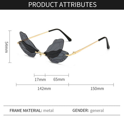 Designer Vintage Dragonfly Rimless Sunglasses