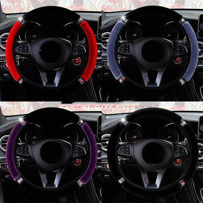 Universal Diameter Soft Plush Rhinestone Steering Wheel Cover