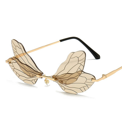 Designer Vintage Dragonfly Rimless Sunglasses